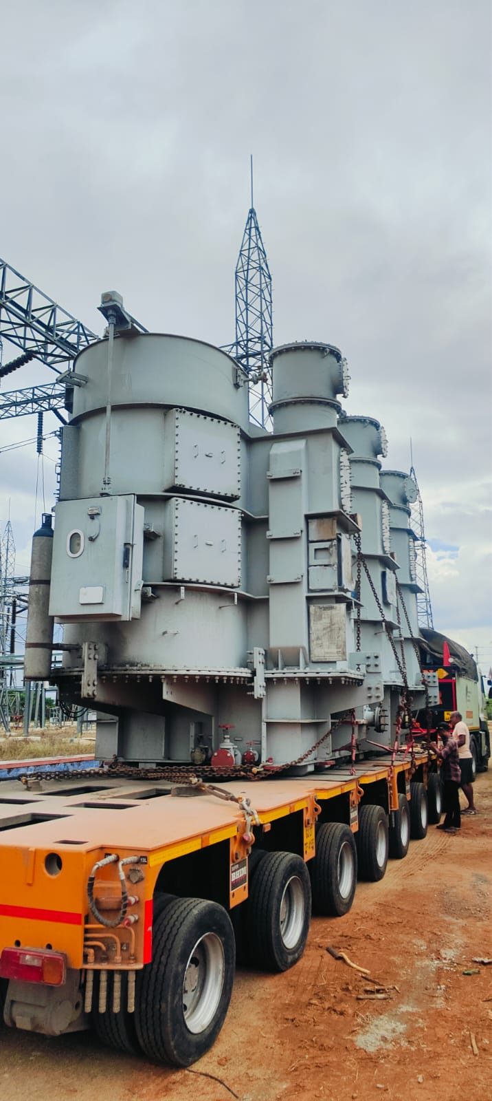 Transformer being handled and transported to a GridMax project site